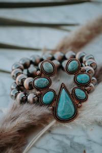 Copper Turquoise Squash Stretch Navajo Beads Bracelet