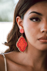 Moroccan Seed Bead Felt Back Earrings in Pink