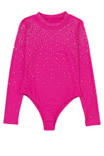 Load image into Gallery viewer, Rose Rhinestone Mesh Long Sleeve Bodysuit
