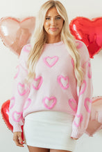 Load image into Gallery viewer, Pink Heart Shape Bubble Sleeve Baggy Sweater
