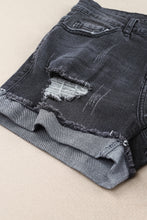 Load image into Gallery viewer, Distressed Ripped Rolled Hem Blue Denim Shorts
