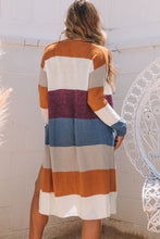 Load image into Gallery viewer, Rose Red Colorblock Open Front Long Knit Cardigan
