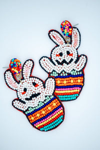 Easter Bunny on Egg Seed Bead Earrings in Multi-Color