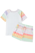 Load image into Gallery viewer, White Rainbow Striped Tee + Shorts Set
