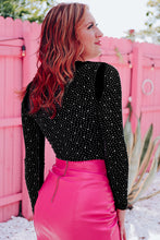 Load image into Gallery viewer, Black Rhinestone O-neck Long Sleeve Bodysuit
