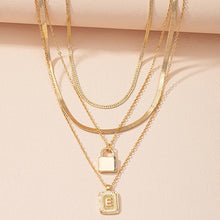 Load image into Gallery viewer, Gold Initial Letter and Lock Multi Layer Necklace in Gold Setting
