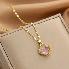 Load image into Gallery viewer, Eve Pink Transparent Four-Leaf Clover Necklace
