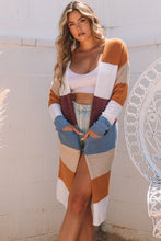 Load image into Gallery viewer, Rose Red Colorblock Open Front Long Knit Cardigan
