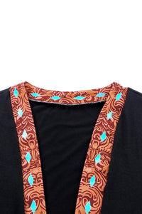 Black Western Pattern Cow Patchwork Open Front Cardigan