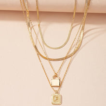 Load image into Gallery viewer, Gold Initial Letter and Lock Multi Layer Necklace in Gold Setting
