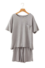 Load image into Gallery viewer, Gray Waffle Oversized Shorts + Tee Set
