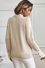 Load image into Gallery viewer, Lace Trim Buttoned Cuffs Sweater
