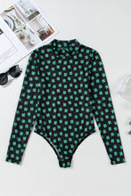 Load image into Gallery viewer, Green St Patrick Shamrock Printed Long Sleeve Mesh Bodysuit
