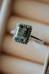 Bonnie Black Spinel Moss Agate Sterling Silver Ring