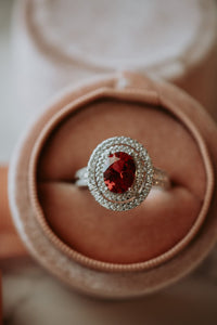 Kate Ruby Oval Halo Sterling Silver Ring