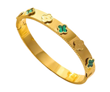 Load image into Gallery viewer, Clara 4 Leaf Flower Clover Gold Bangle
