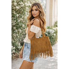Load image into Gallery viewer, fringe shoulder bag with braided straps styled
