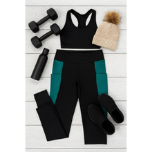 Load image into Gallery viewer, Julia Rose Gracie Green Panel Full Length Leggings women’s boutique leggings front view, Woman wearing Julia Rose Gracie leggings with green panel detail
