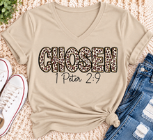 Load image into Gallery viewer, CHOSEN 1 Peter 2:9 leopard print Christian graphic apparel for women in red and beige
