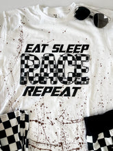 Load image into Gallery viewer, Eat Sleep Race Repeat Splatter Paint | Adult Graphic Tee
