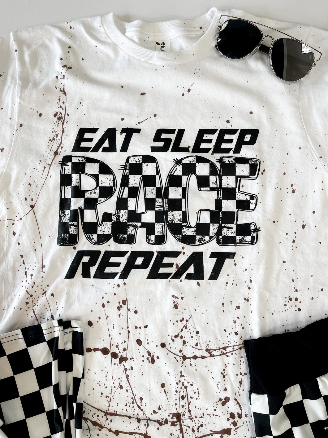 Eat Sleep Race Repeat Splatter Paint | Adult Graphic Tee