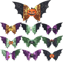 Load image into Gallery viewer, Julia Rose Halloween sequin hair bow, Sparkly Halloween hair bow close-up
