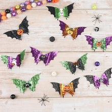 Load image into Gallery viewer, Julia Rose Halloween sequin hair bow, Sparkly Halloween hair bow close-up
