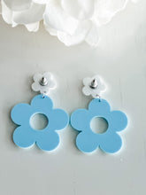 Load image into Gallery viewer, "Fabulous Floral" Blue Dangle Earrings
