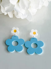 Load image into Gallery viewer, "Fabulous Floral" Blue Dangle Earrings
