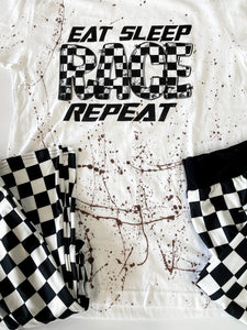 Eat Sleep Race Repeat Splatter Paint | Adult Graphic Tee