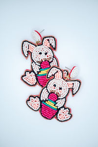 Easter Bunny Egg Seed Bead Earrings in Fuchsia