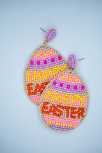 Load image into Gallery viewer, Happy Easter Egg Seed Bead Earrings in Purple and Pink
