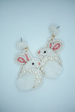 Load image into Gallery viewer, Easter Bunny Pom Seed Bead Earrings in White
