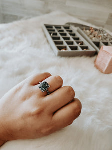 Bonnie Black Spinel Moss Agate Sterling Silver Ring