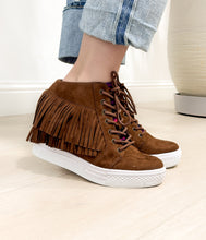 Load image into Gallery viewer, Nick Fringe Sneaker Wedge in Brown
