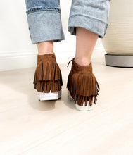Load image into Gallery viewer, Nick Fringe Sneaker Wedge in Brown
