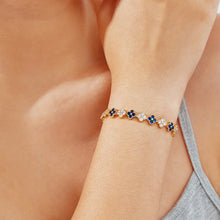 Load image into Gallery viewer, Queenie Multi-colored Rhinestones Four Leaf Clover Bangle Bracelet
