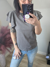 Load image into Gallery viewer, Charcoal Ruffle Sleeve Blouse
