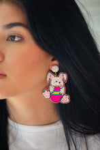 Load image into Gallery viewer, Easter Bunny Egg Seed Bead Earrings in Fuchsia
