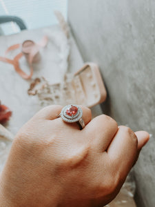 Kate Ruby Oval Halo Sterling Silver Ring