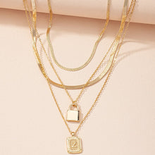 Load image into Gallery viewer, Gold Initial Letter and Lock Multi Layer Necklace in Gold Setting
