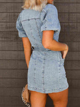 Load image into Gallery viewer, Puff Sleeve Button Up Mini Denim Dress
