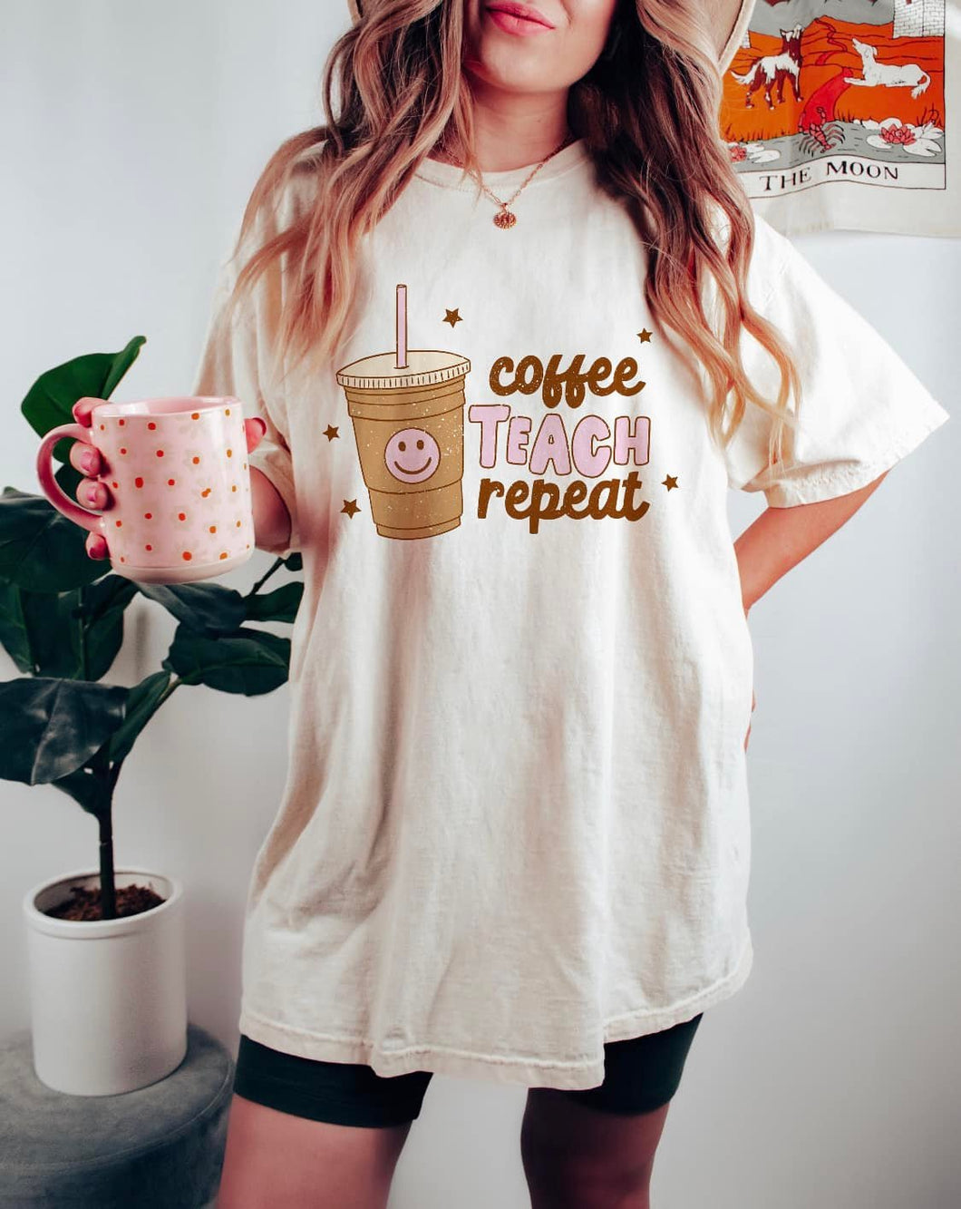 Coffee. Teach. Repeat |  Vintage Distressed Natural Graphic Tee