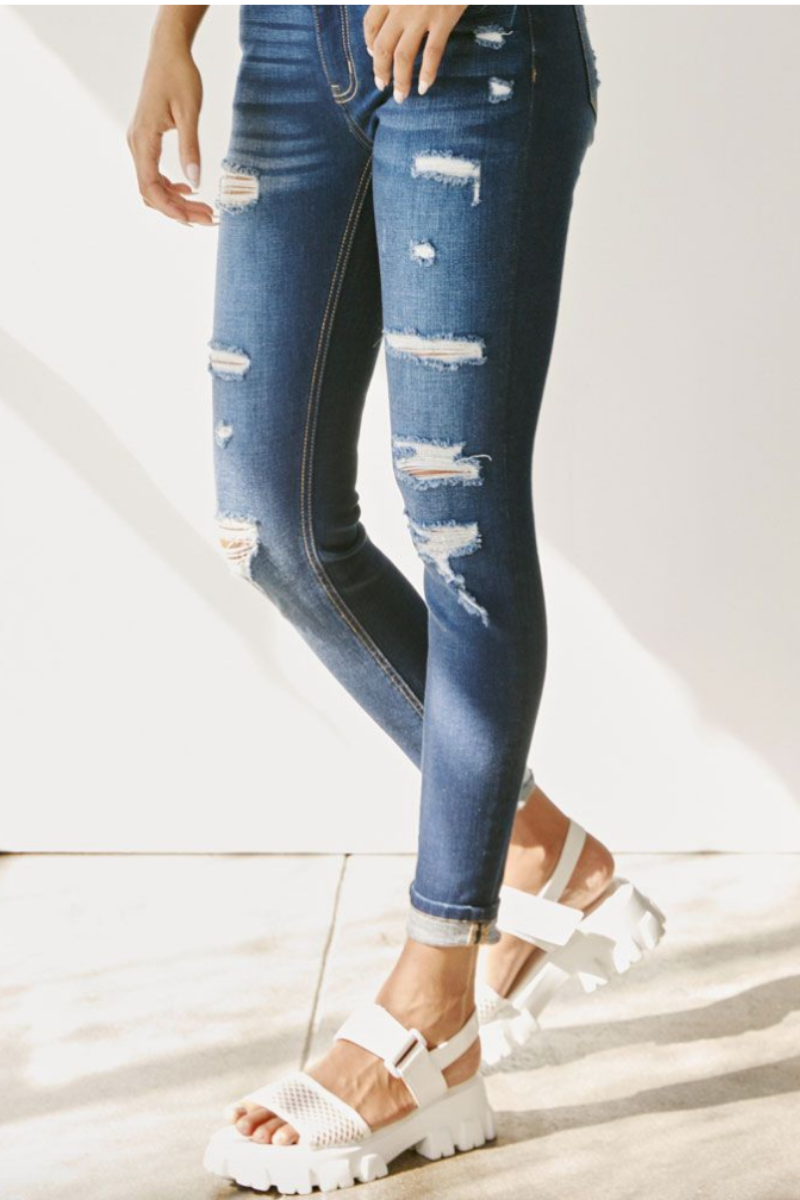 Kancan Mid-Rise Cuffed Ankle Skinny Jean