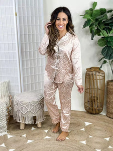 PREORDER: Jollin Leopard Satin PJ Set in Champagne