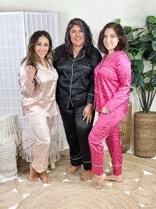 PREORDER: Jollin Leopard Satin PJ Set in Black