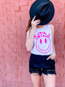 Cowboy Happy Face | Women's Muscle Tank