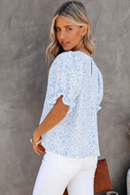 Load image into Gallery viewer, Smocked Puff Sleeve Blouse in Blue Floral
