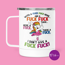 Load image into Gallery viewer, Fuck Fuck Here Unicorn Mug With Lid

