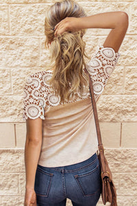 Crochet Short Sleeve Button Front Top